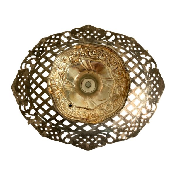 Vintage Silver Toned Lattice Compote Pedestal Bowl With Floral & Scroll Detail - Picture 3 of 8